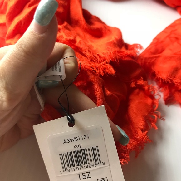 Calvin Klein CK Logo fringe scarf orange raw hem - Picture 5 of 8